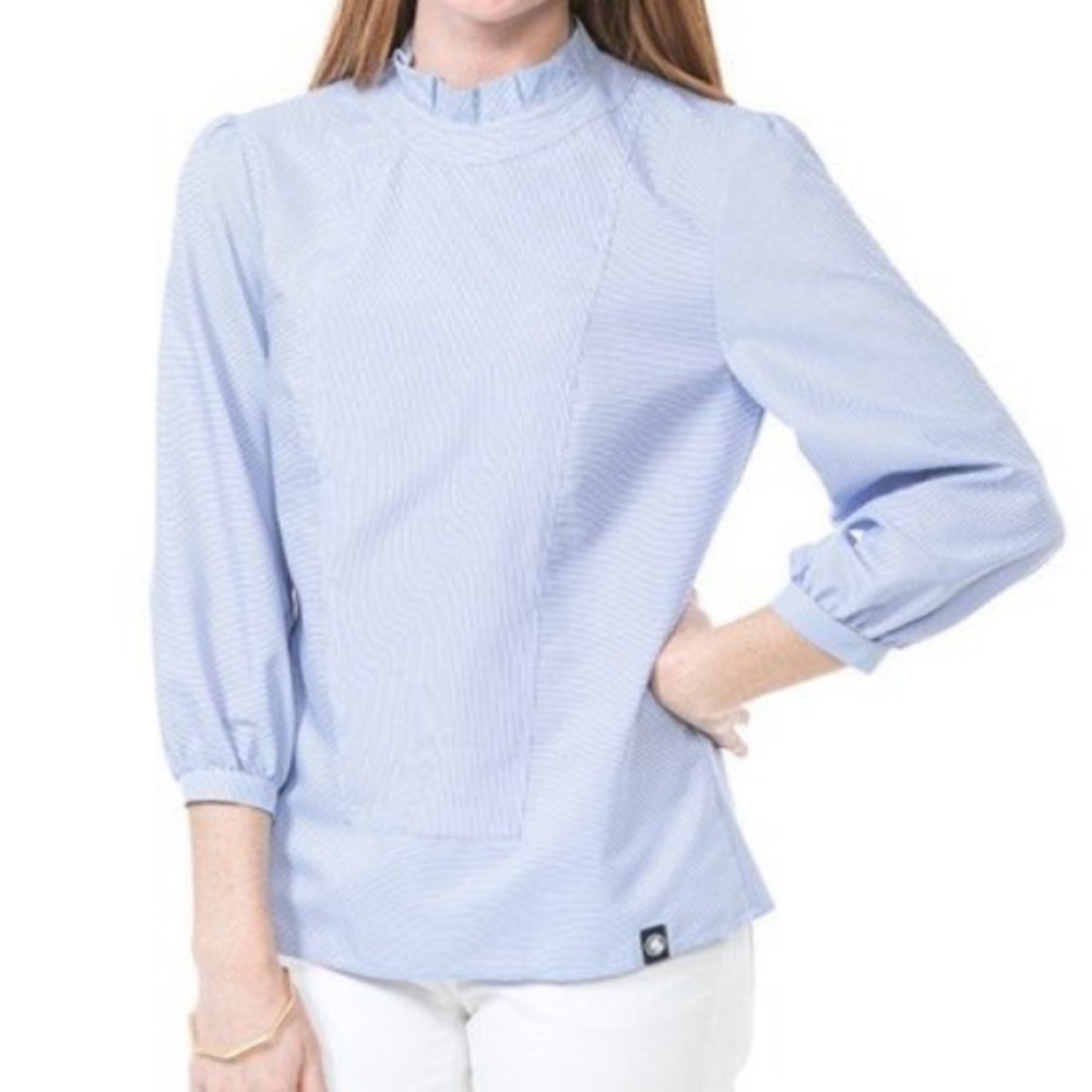 SOUTHERN PROPER Women's  Scarlett Shirt Blue White Stripe Sz L